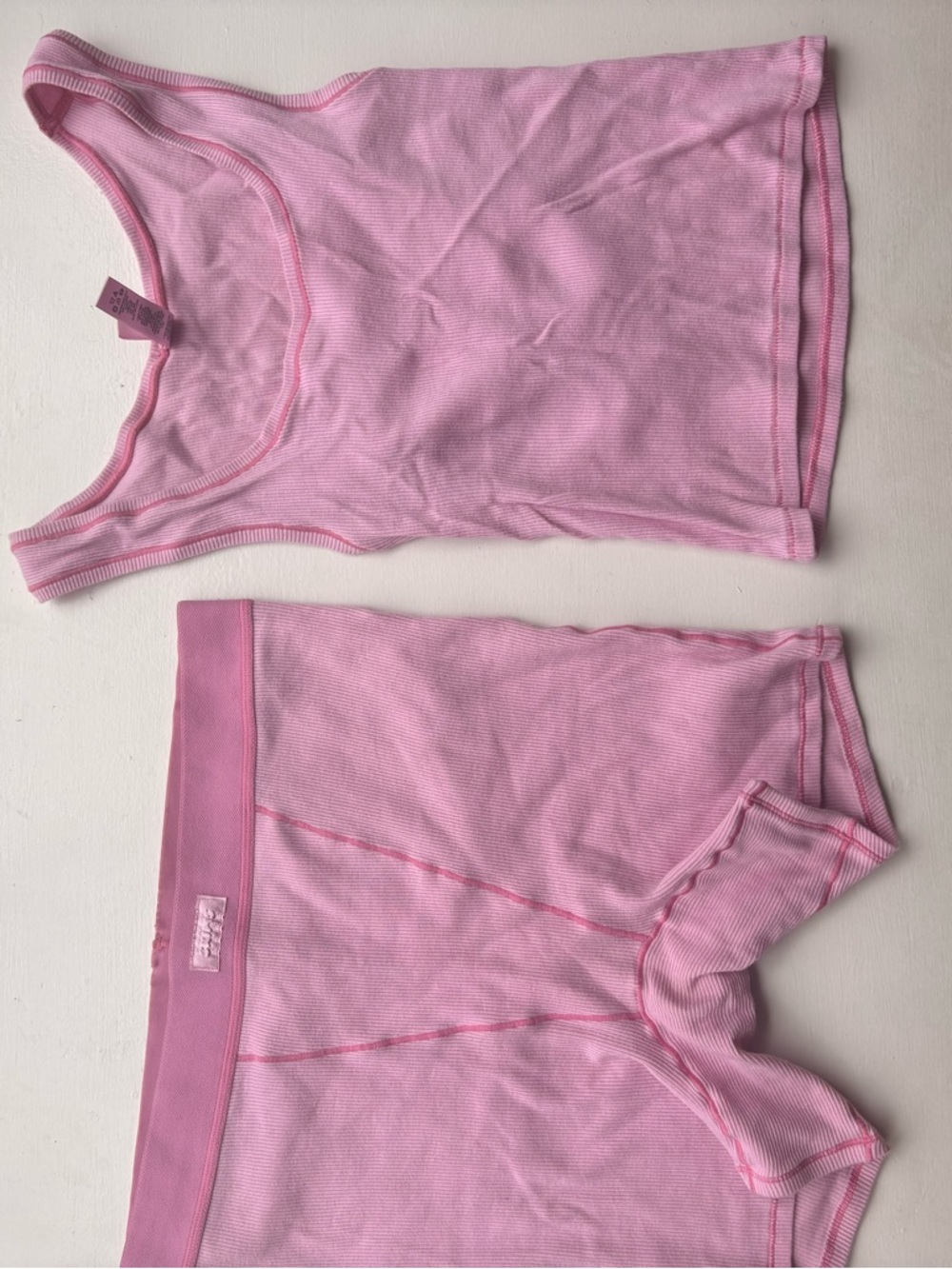 SKIMS Pink Ribbed Tank & Boyshort Set